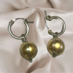 Sterling Silver John W Kessler Golden Stripe Ball Dangle Earrings.1 1/4”.